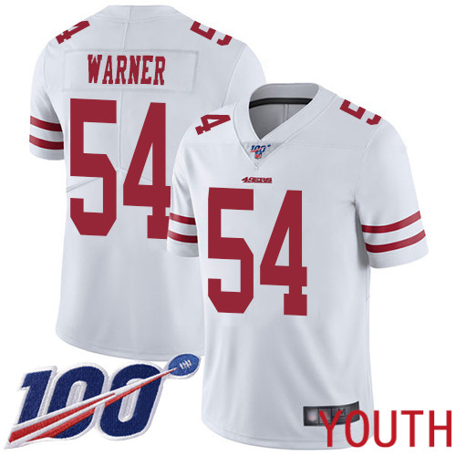 San Francisco 49ers Limited White Youth #54 Fred Warner Road Jersey NFL #54 100th Season Vapor->youth nfl jersey->Youth Jersey